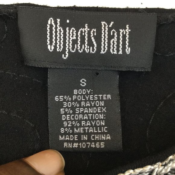 Objects D'Art Blouse Women Small Black White Embroidered Short Sleeve Swirl - Picture 5 of 5